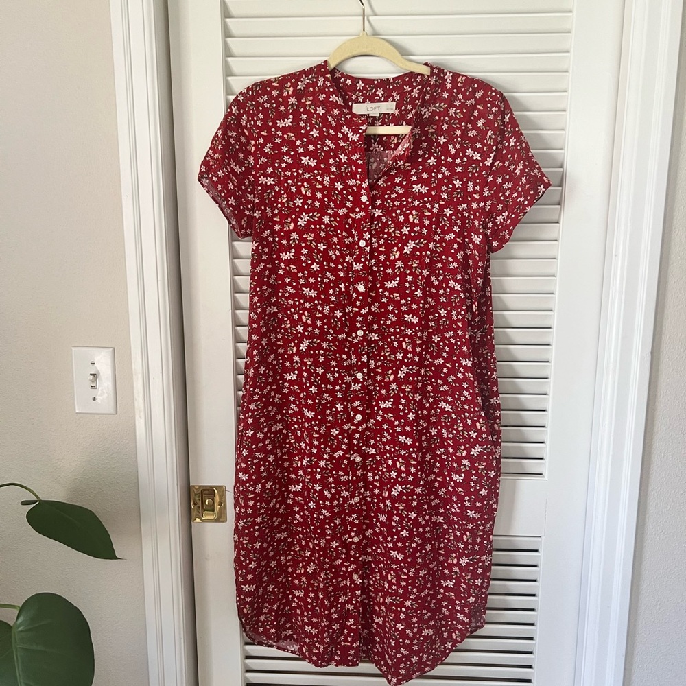 LOFT Floral Red Midi Dress